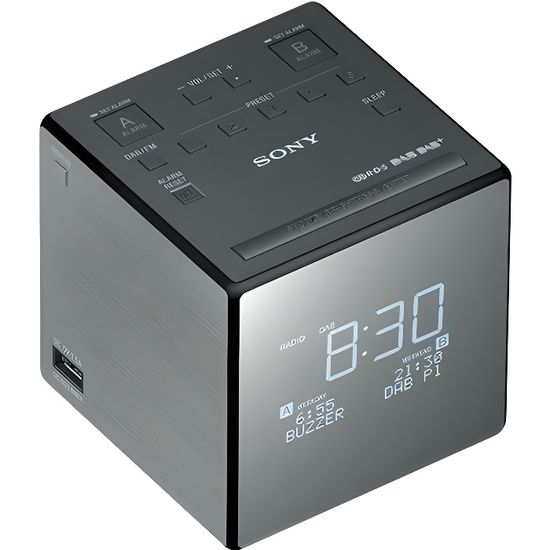 Radio-réveil Sony XDRC1DBP.CED avec fonction de charge de batterie argent - DAB/DAB+/FM - LCD monochrome