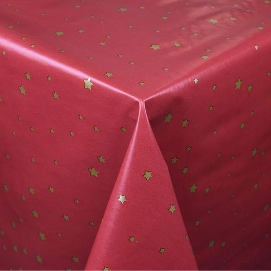 nappe en toile cirée au mètre 01393-08 noël étoiles dorées sur rouge foncé, bordeaux, au choix en carré, rond, ovale (bord coupé (