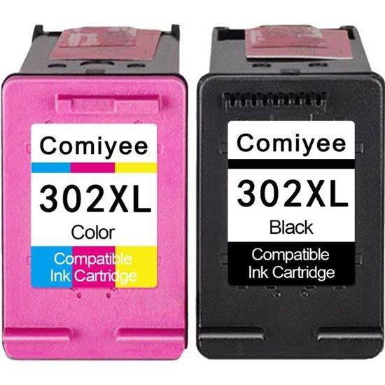 2 Cartouches MADE IN FRANCE compatibles HP 302XL - 1 Noir + 1 Couleur
