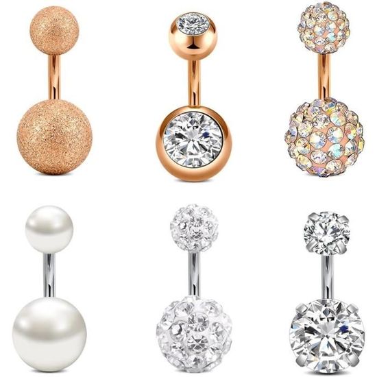 Piercing Nombril 14 Gauge Piercing Au Nombril Piercing Bijoux Femme Argent Or Rose 681012Mm