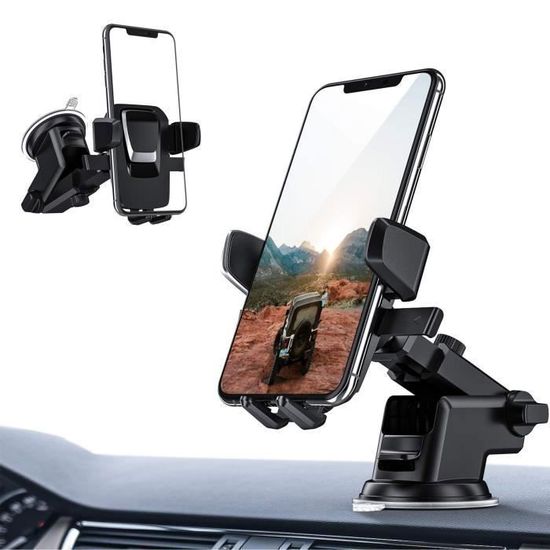 Support Téléphone Voiture Ventouse, Pour Tableau de Bord Pare-Brise, Rotation 360°,Un Bouton de Libération, libre et rétractable