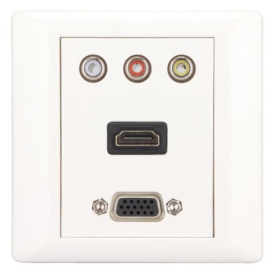 Plaque Murale HDMI + VGA 1 Port Femelle Chacun - Connecteur AV Mural Blanc ABS Facile à Installer