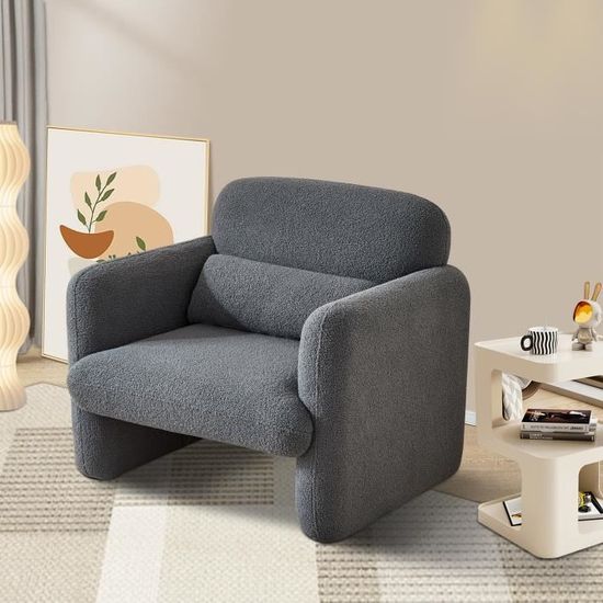 Fauteuil De Salon Confortable Avec Grand Coussin Dossier - Assise Large 80cm, Charge Max 136kg, Design Moderne Beige - 2