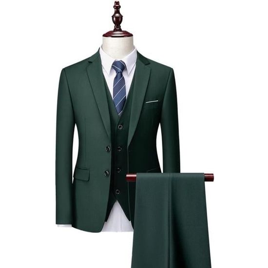 Costume 3 Pièces Tweed Pied-de-Poule Vert - Veste, Gilet, Pantalon Slim - Cérémonie, Mariage - 61% Polyester