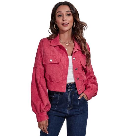 Veste en Velours Cotele pour Femme Veste Courte a Manches Longues Automne et Hiver Rouge Rouge Cdiscount Pret a Porter