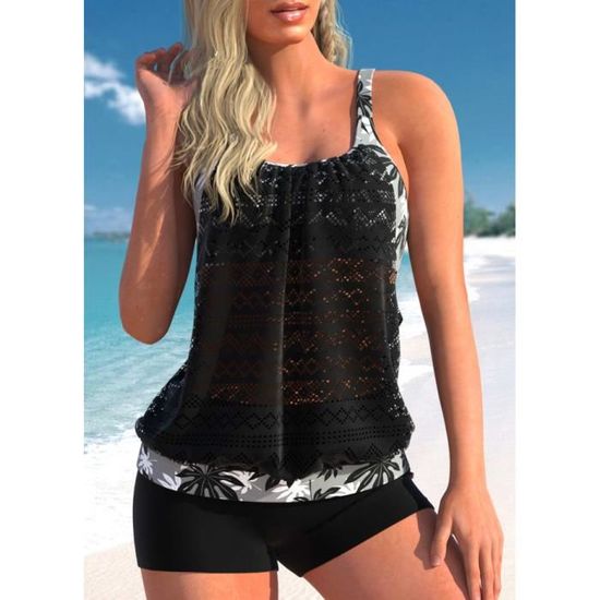 Maillot de Bain 2 Pièces Femme Tankini Ensembles Maillots Push Up Bikini Set Imprimé évider sans