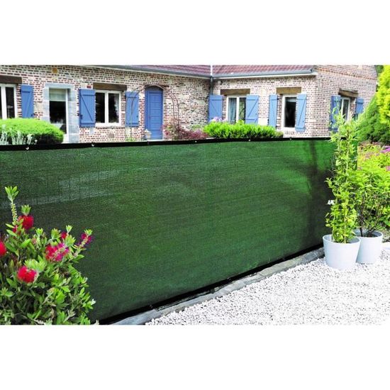 Brise vue occultant en HDPE 150g/m² 1.5x10m avec attaches de fixation vert VOUNOT