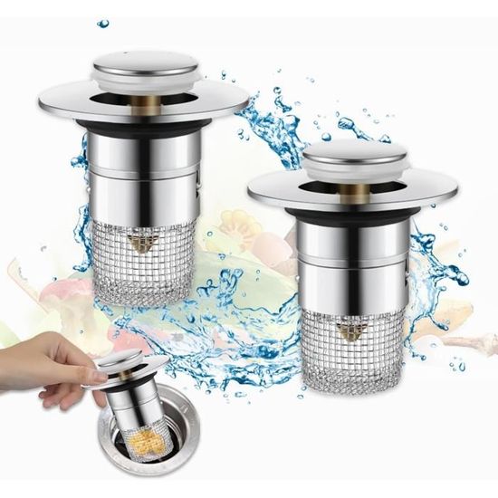 Lot De 2 Bouchons De Bonde Pop-up En Acier Inoxydable 304 - Filtre Anti-cheveux Et Anti-odeurs Pour évier/lavabo