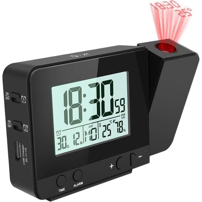 EJ.life Réveil de projection Réveil, horloge de projection, argent numérique pour la chambre à