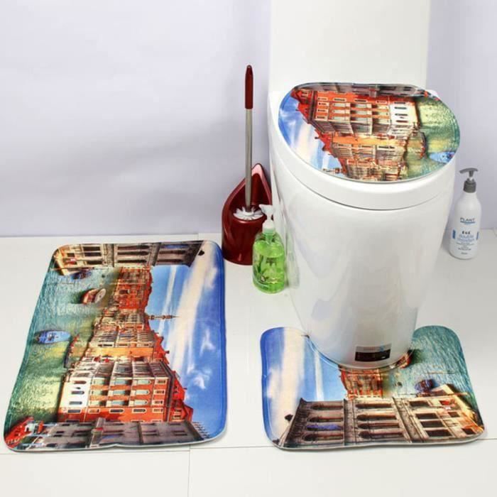 Dauphin imprimé Sets 3Pcs Tapis Salle de Bain Toilettes WC Cuvette