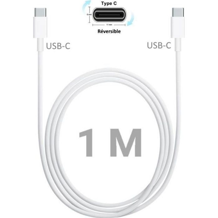 Pour Samsung Galaxy S10 Plus : Câble USB-C vers USB-C 100 cm