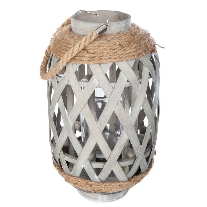 Lanterne en bambou Ethnik - H. 32 cm - Gris