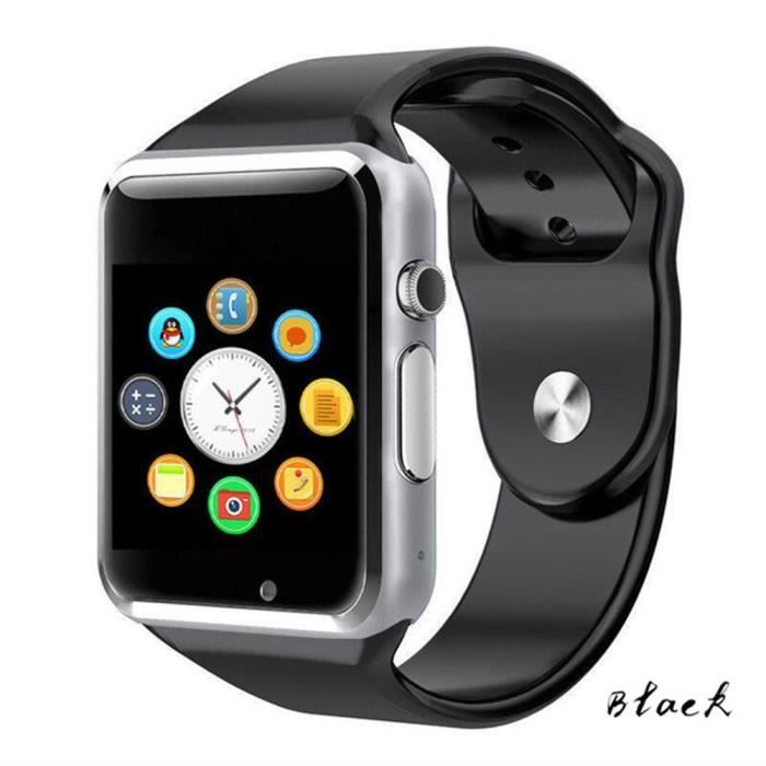 A1 Montre connectée - Bluetooth 4.0 - Ecran IPS HD - Carte SIM - Montre intelligente Bluetooth Compatible Android et Apple,Argen