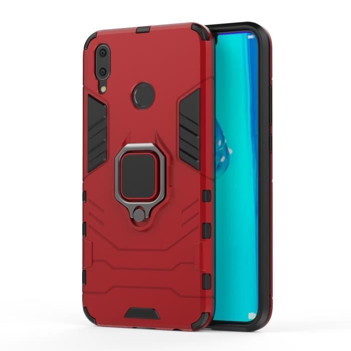 Coque Huawei Y9 2019, Double Couche Étui avec Anneau Kickstand, Anti-Choc Housse Protection Pour Huawei Y9 2019 - Rouge