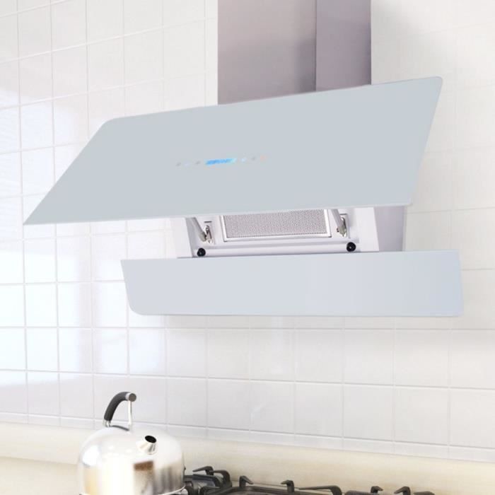 Hotte aspirante cuisine 90cm inclinée tactile - 2 lampes LED 1,5 W- Diamètre de ventilation 155 mm- Blanc et Argenté