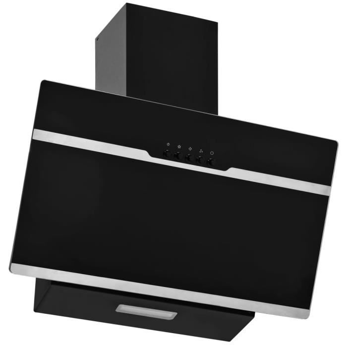 STAR - Hotte murale 60 cm - Hotte de cusine silencieuse - Hotte noir décorative - Acier inoxydable et verre trempé Noir😺😺7144