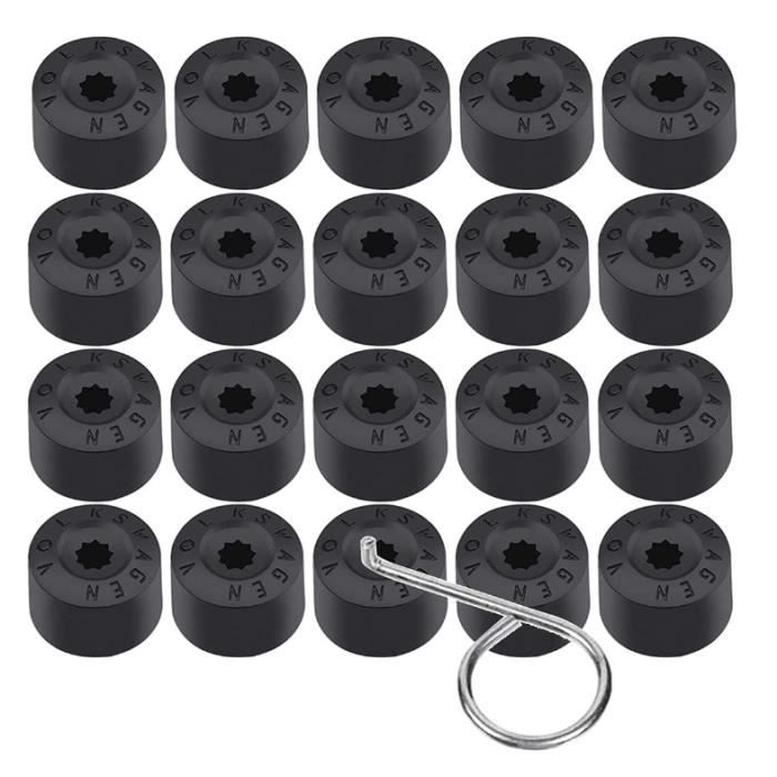 Couvre-écrou de roue en 20 pièces, couvre-pneu hexagonal universel de 17 mm, couvre-roue de voiture avec outil de retrait (noir)