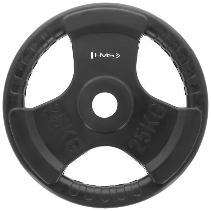 HMSPORT - Disque de poids Olympique en caoutchouc 25 kg 1 pièce - Musculation - Poids pour barre pleine - Équipement sportif - Noir