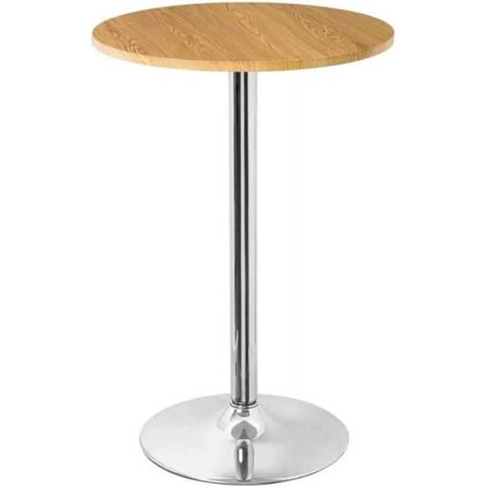 Table Haute de Bar Ronde Design Bois Clair et Chrome 0,000000