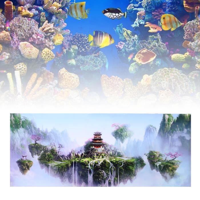 PVC étanche adhésif ciel château motif aquarium fond affiche autocollant aquarium décoration (91x50 cm)-TIP