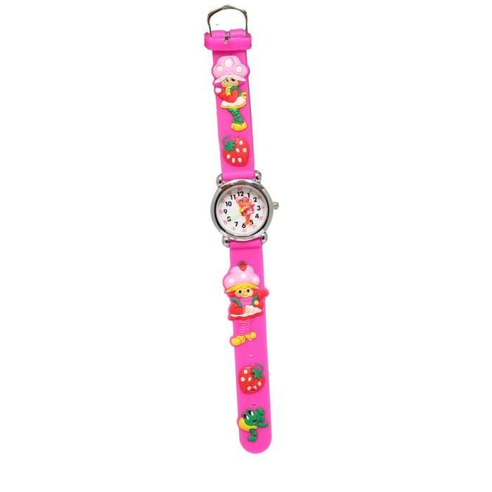 Montre Fille rose charlotte fraise bracelet caoutchouc