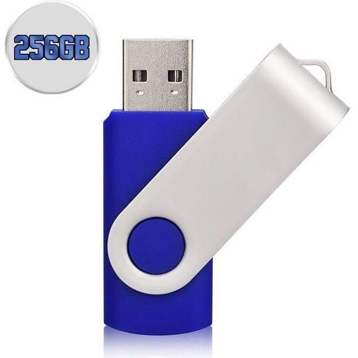 256GO Clé USB 2.0 Rotatif U Disk Haute Vitesse Mémoire Stick BLEU
