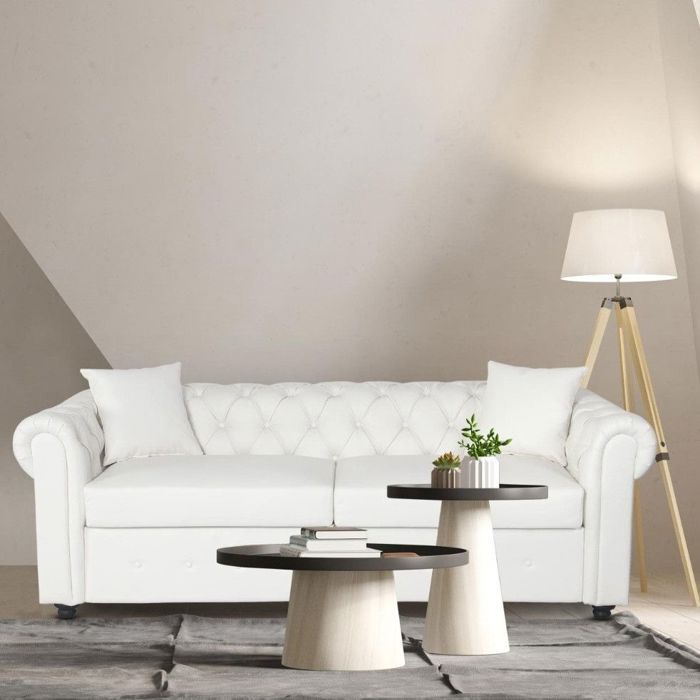 Canapé Chesterfield convertible express avec matelas Domingo Simili Blanc