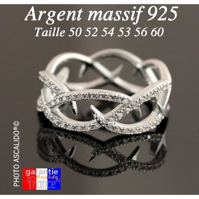 Bague chic anneau distingué en argent massif 925 avec plein de brillant faux diamants entrelacs pour femme taille 50 52 54 56 58 60