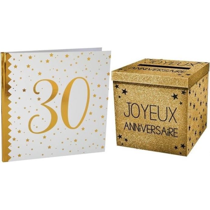 1 Pack tirelire et livre d'or anniversaire 30ans blanc et or R/6185-URNEP00OR