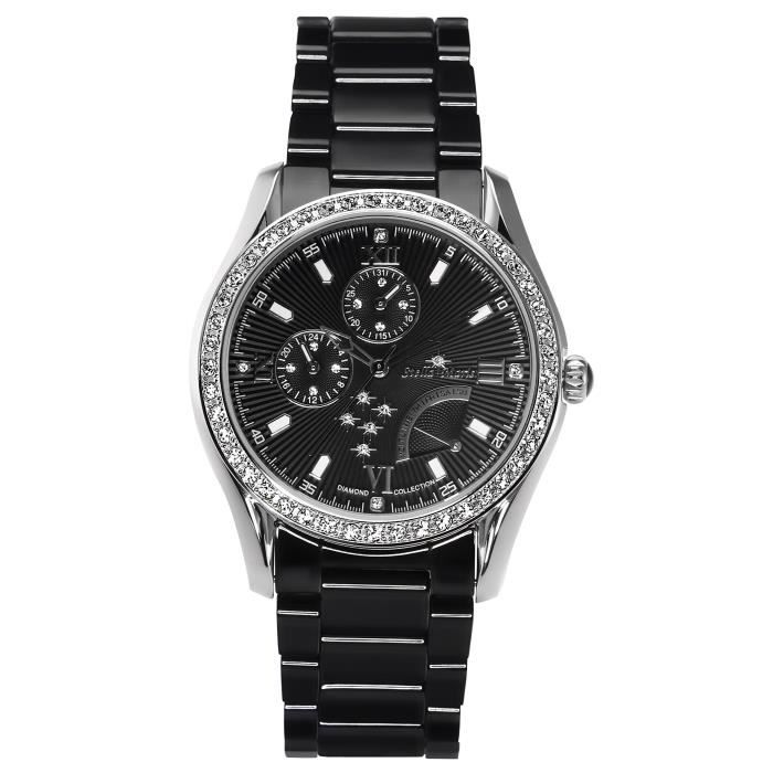 Stella Maris STM15M4 - Montre Femme Quartz Analogique Cadran noir Bracelet Céramique Noir avec diamants et éléments Swarovski