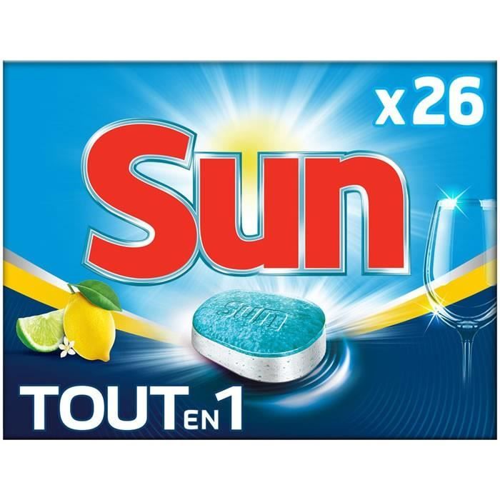 SUN Tout en 1 - Tablettes lave-vaisselle hydrofilm parfum citron 26 tablettes