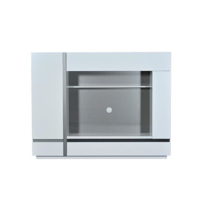 LINEANCE Meuble TV 220 cm avec éclairage LED laqué blanc