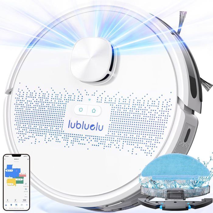 Robot Aspirateur Laveur Lubluelu 4000Pa - Navigation LiDAR, Contrôle APP, Idéal Pour Poils D'animaux