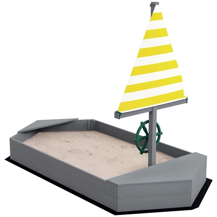 Bac à Sable GOPLUS En Bois De Sapin – Forme De Bateau, Auvent, 2-3 Places, Rangements, Pour Enfants 3-8 Ans
