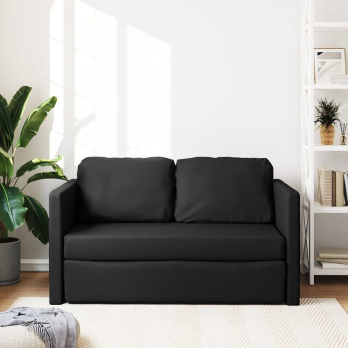 Lit banquette 2 places - convertible - Canapé-lit 2 en 1 noir 112x174x55 cm similicuir CAL1776098