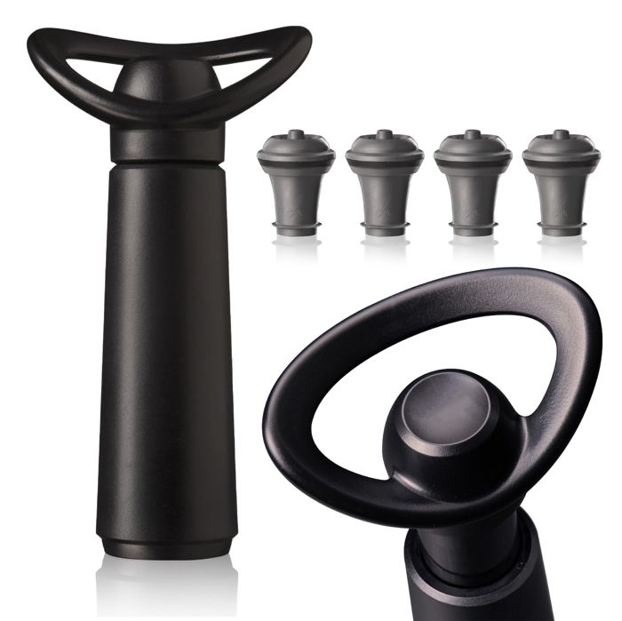 Vacu Vin Pompe Concerto Noir – Lot De 4 Bouchons – Conservation Vin