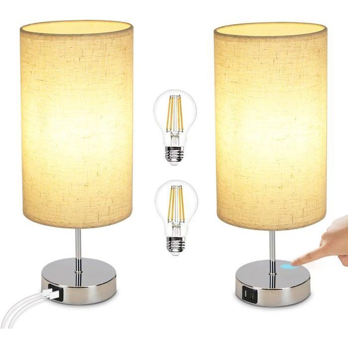 Homefire Lampe de chevet tactile dimmable vintage E27 avec fonction de charge USB blanc chaud variable