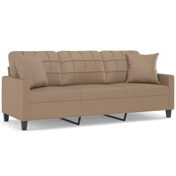 Sofa Lounge à 3 places LEMON Canapé rembourré Moderne avec oreillers cappuccino 180 cm similicuir FR1856