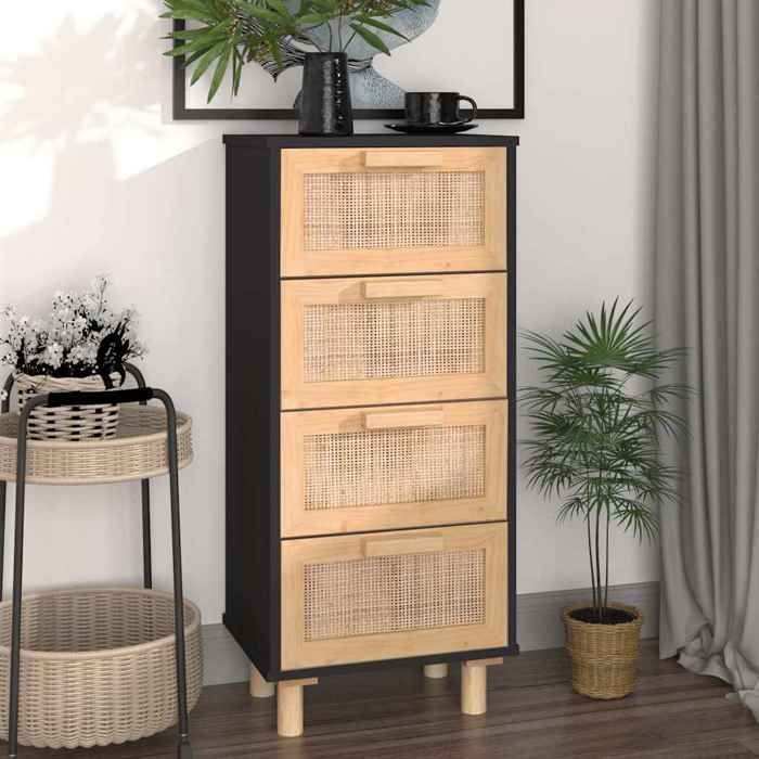(Noir) Buffet bahut - Buffet Enfilade Noir 40x30x90 cm Bois pin massif et rotin naturel 939321
