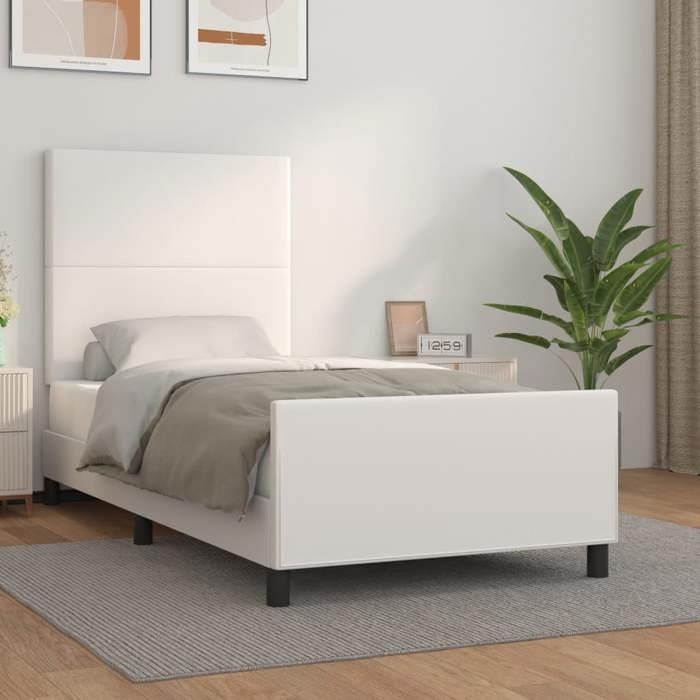 Lit simple Adulte Cadre de lit - SOLOMON - blanc 90x190 cm similicuir JILLS 11532