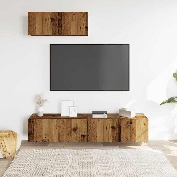 ABBO-SALE* Ensemble de meuble TV mural - Armoire de téléviseur - 3 pcs vieux bois - Bois dingénierie SOL131240 ABBO-SALE* Ensemble de meuble TV mural - Armoire de téléviseur - 3 pcs vieux bois - Bois dingénierie SOL131240