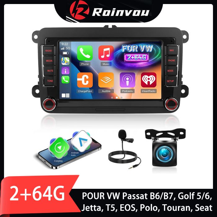 Roinvou Android 15 Qualcomm 8 Core 4+64G Autoradio Pour