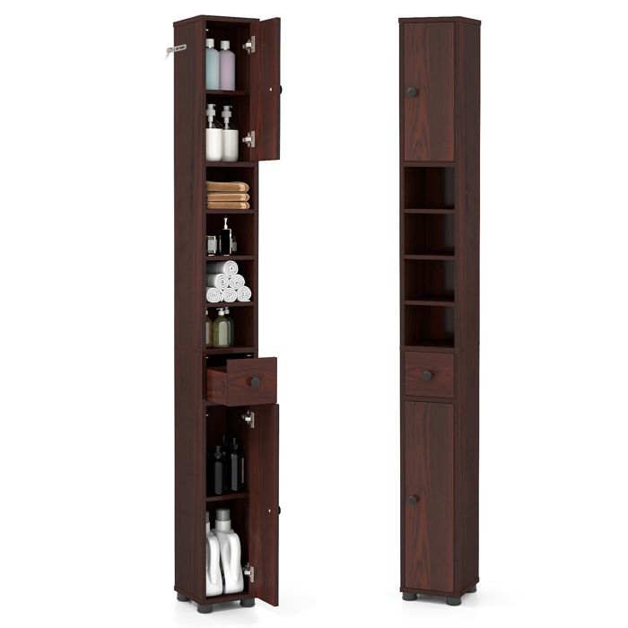 GIANTEX Colonne de Salle de Bain Etroit-20x20x180cm-5 Etagères Réglables-Armoire de Rangement à 2 Portes Haute-Salon Chambre-Brun GIANTEX Colonne de Salle de Bain Etroit-20x20x180cm-5 Etagères Réglables-Armoire de Rangement à 2 Portes Haute-Salon Chambre-Brun