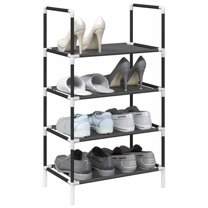 Étagère à chaussures 4 niveaux - VIDAXL - 44x28x77 cm - Tissu non-tissé - Noir - Respirant - Capacité 3 kg par étagère