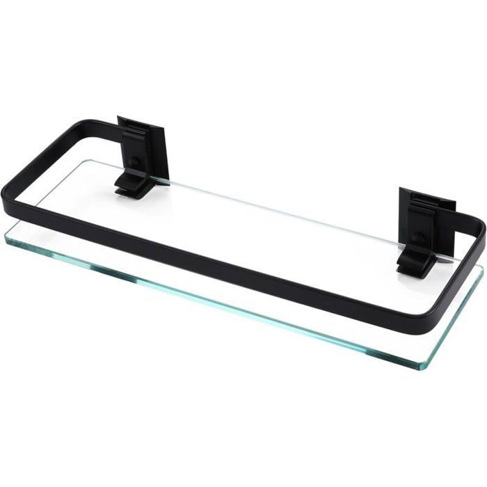 Étagère murale - JIANGZHA - Aluminium et verre trempé - Noir - 40x12 cm - Salle de bain