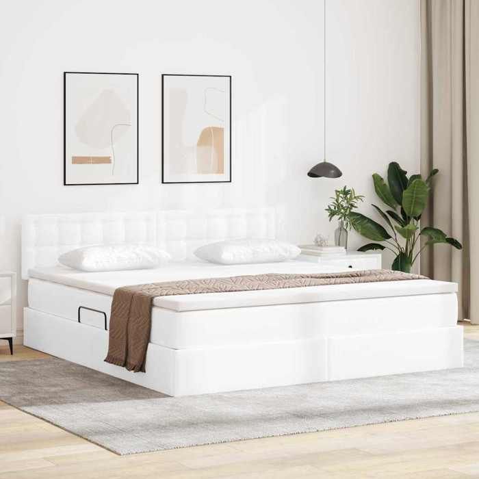 vidaXL Lit avec rangement et LED avec matelas Blanc pur 160 x 200 cm 3371038