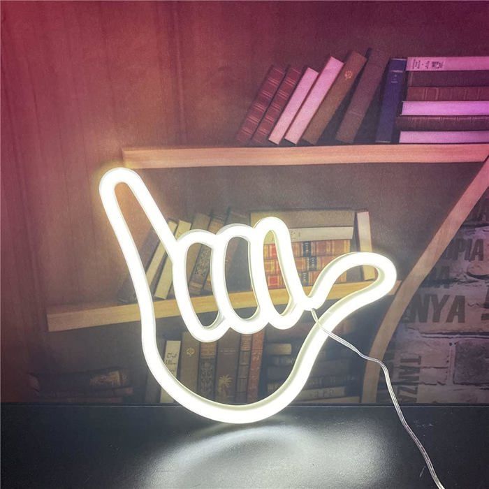 ampe néon en forme de main à suspendre - Lampe LED décorative Pour la maison la chambre le bar le restaurant Noël - Blanc