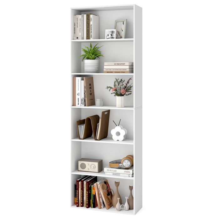 GIANTEX Bibliothèque à 6 Niveaux- Meuble de Rangement Moderne- Kits Anti-Basculement- Salon Chambre Bureau- 60x23 5x178cm- Blanc