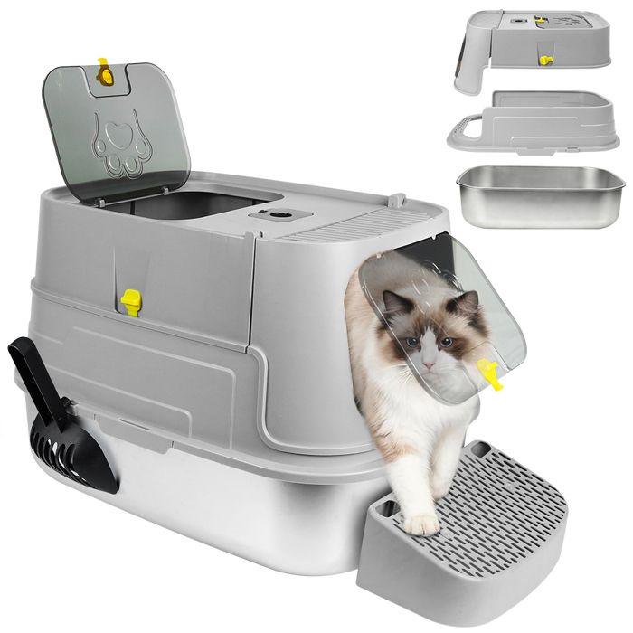Meilleurs prix pour BAC A LITIERE MIPAN Bac à litière XL en acier inoxydable avec socle et tiroir 48.5*36*39.5cm Gris