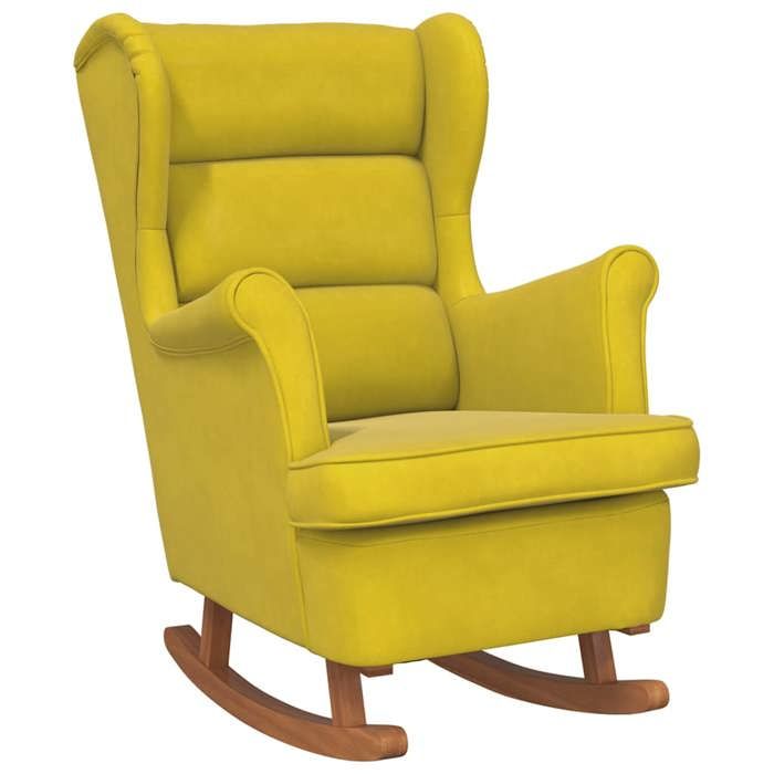 NEUF 2026 CHIC Fauteuil berçante à oreilles SWEETY mousse rembourrée en velours jaune bois massif 74x90x102 cm FF166